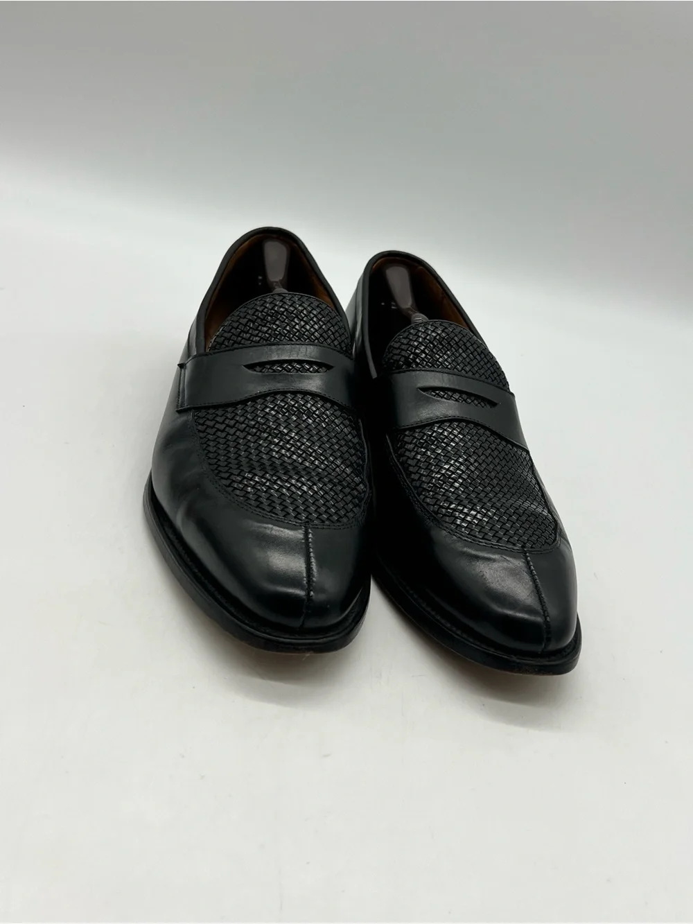 Allen Edmonds Leyland Men’s 14D Black Leather Woven Penny Loafers Dress Shoes.